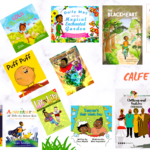 An image of a set of 14 books written by authors on the CALFE CIC team